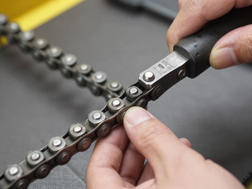 Breaking old chain with chain breaker tool