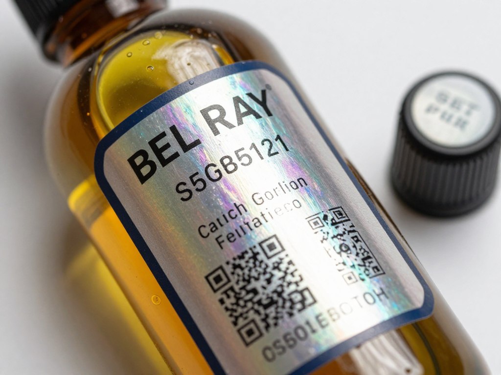 Características de seguridad en botella original BEL RAY para identificar autenticidad