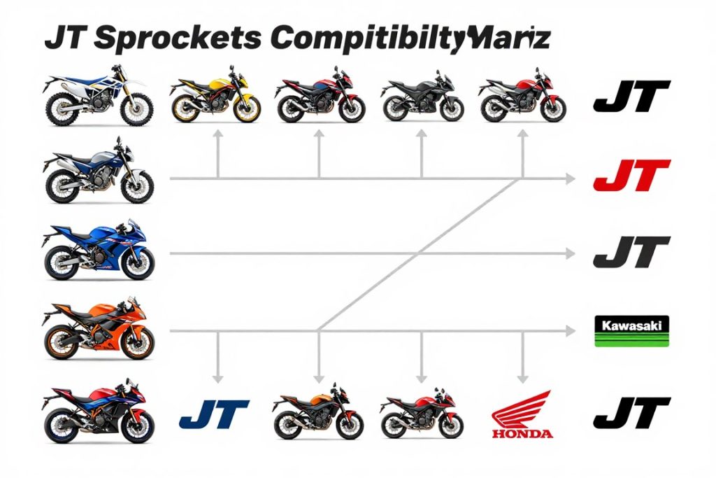 JT Sprockets compatibility chart with motorcycle brands