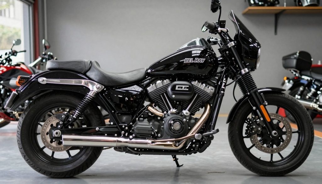 Motocicleta bien mantenida con productos BEL RAY mostrando excelente condición