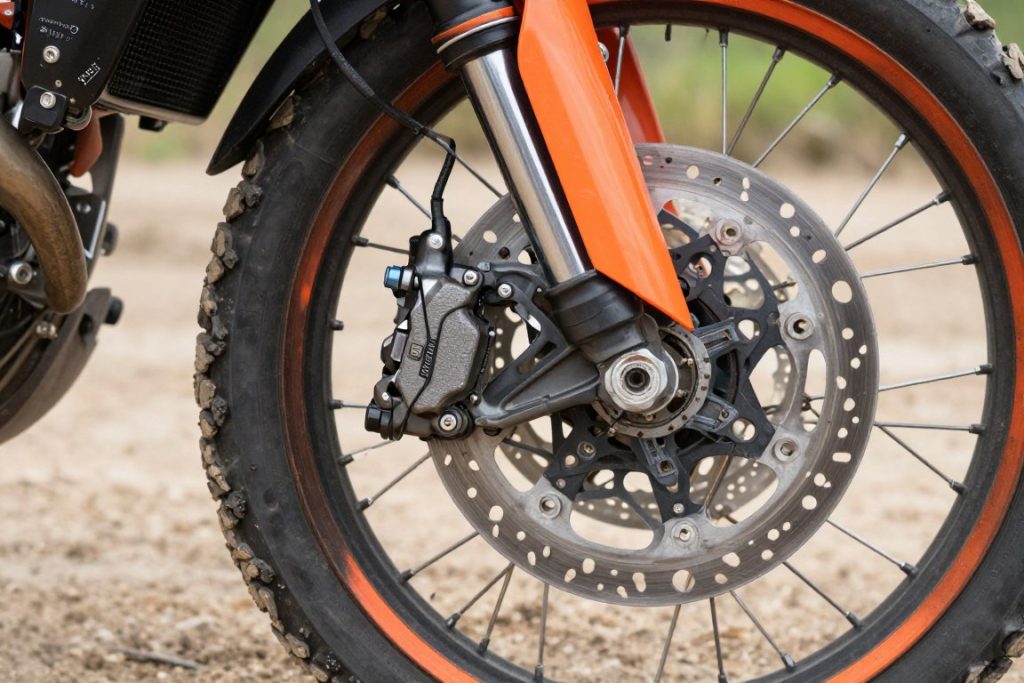 Pastillas freno trasero EBC MD instaladas en moto enduro KTM Duke