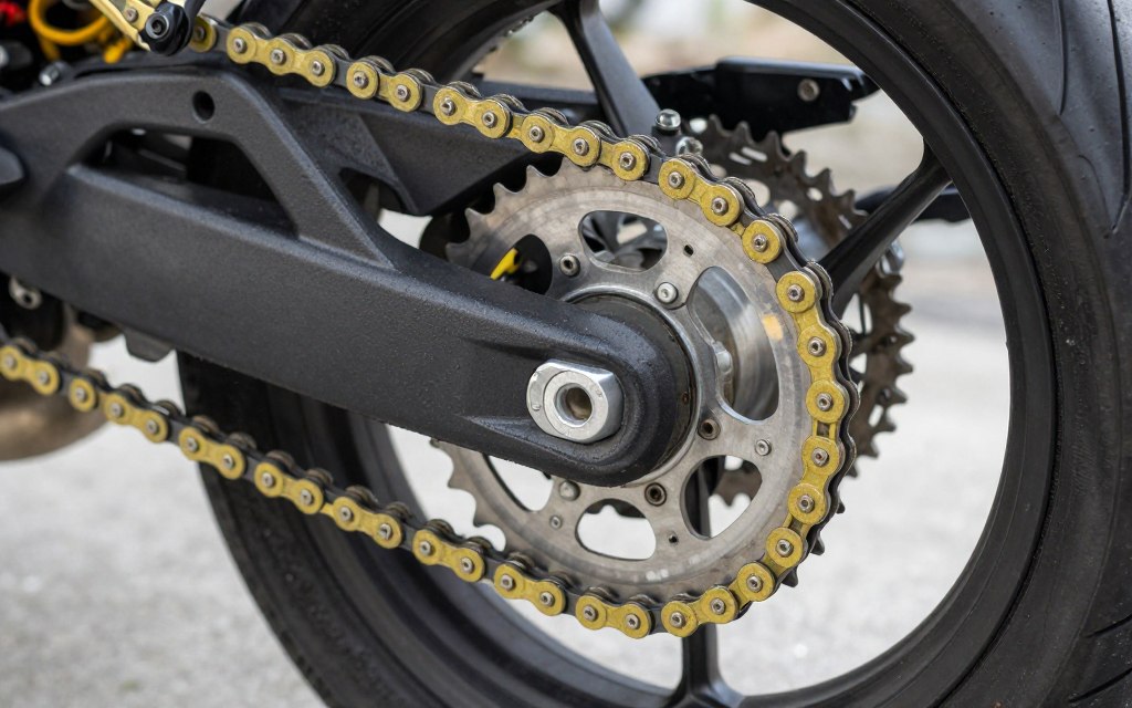 Threading new JT chain through motorcycle drivetrain